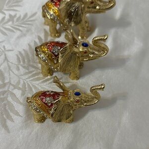 Gold Elephant Figurine Set with Red Accents